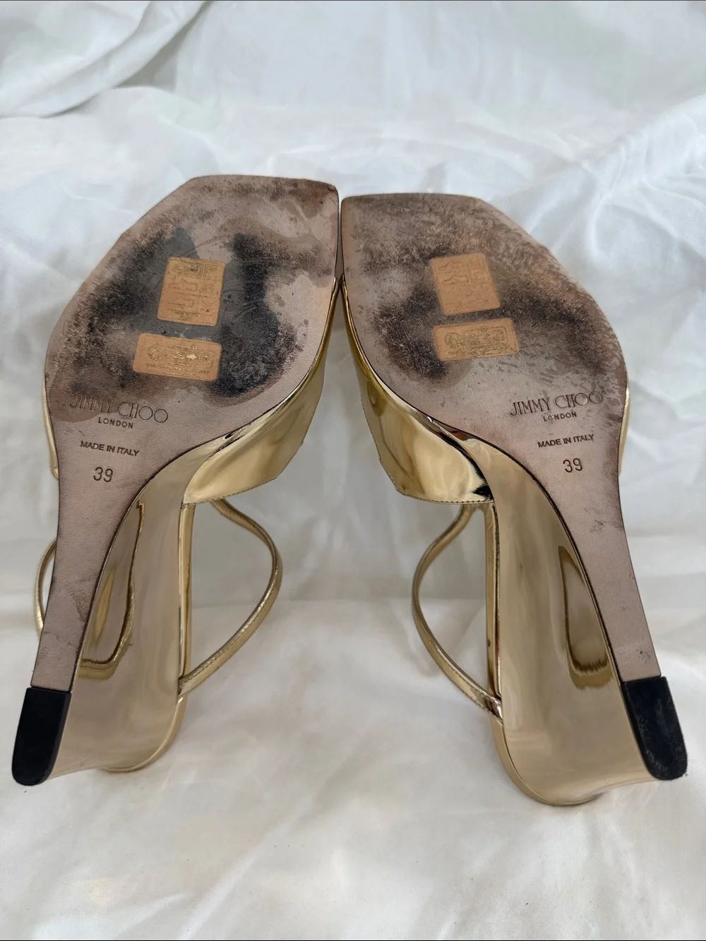 Jimmy Choo Metallic Gold Strappy Wedge Sandals